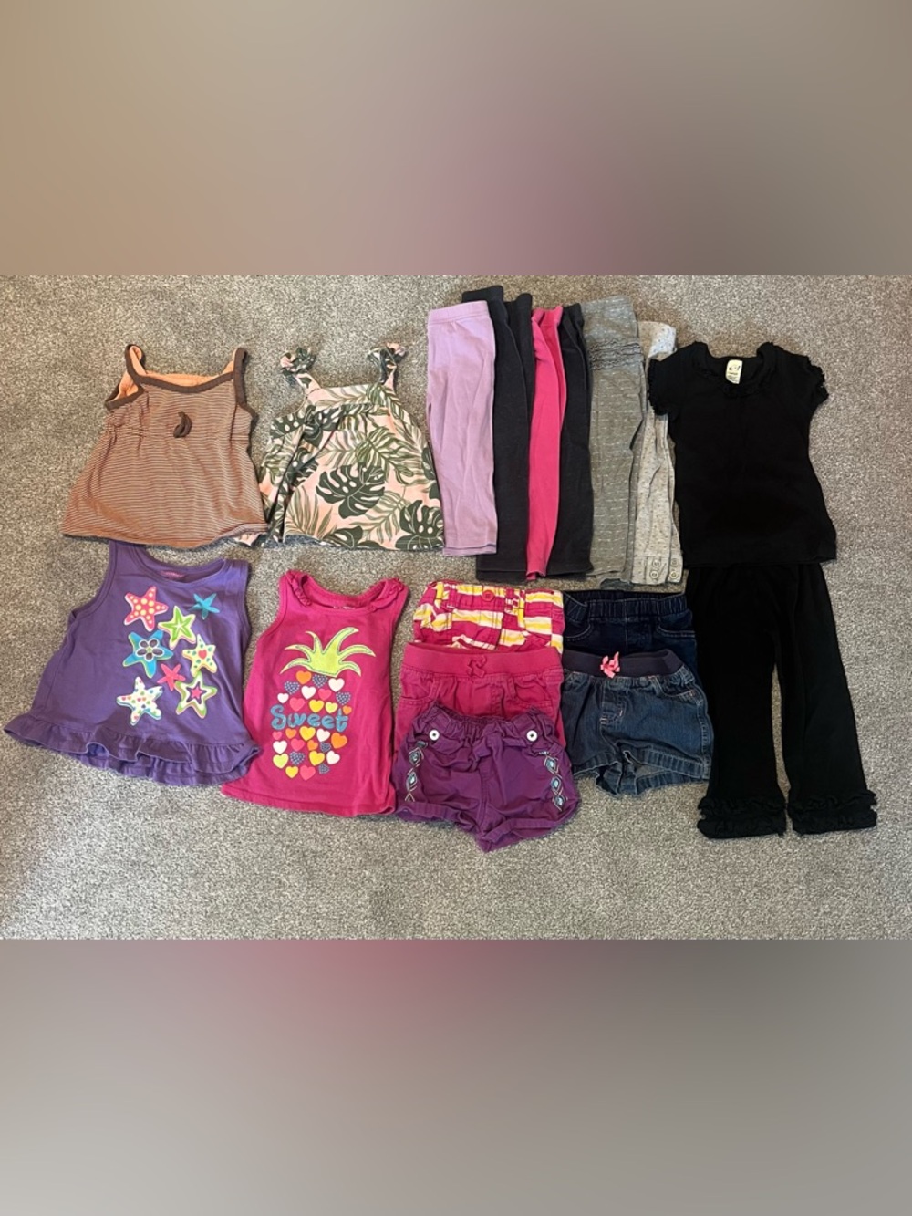 17 piece Lot Kids Casual Bottoms Bundle - Black, Pink, Purple, Denim, Gray
